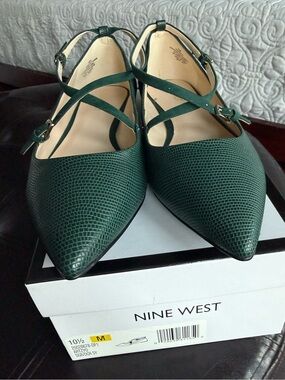 NIB Dark Green Pointed Toe Crisscross Flats